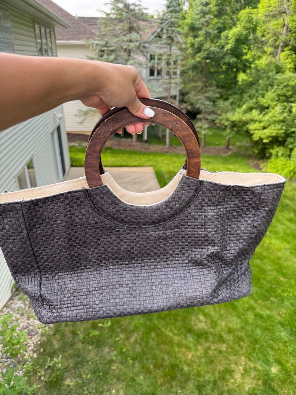 Lulu Dharma Black Woven Raffia Tote Bag